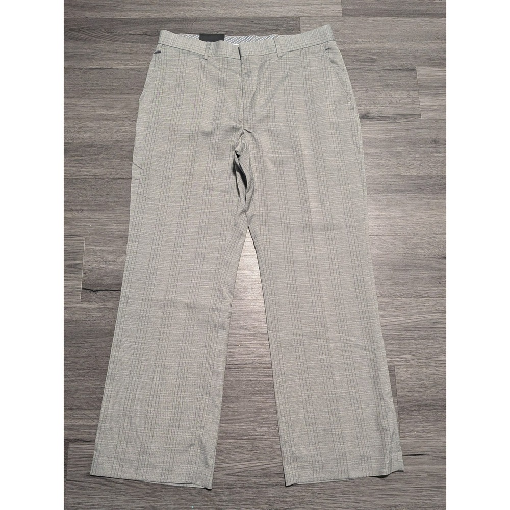 NWT Banana Republic Men's Gray Check Plaid Tailored Fit Straight Leg Pants 34x30
